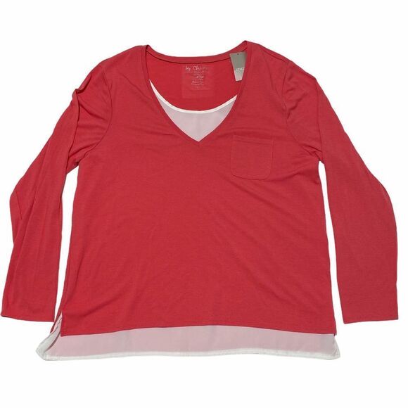 Chico's Tops - CHICO'S Red Lined Long Sleeve Blouse Nwt